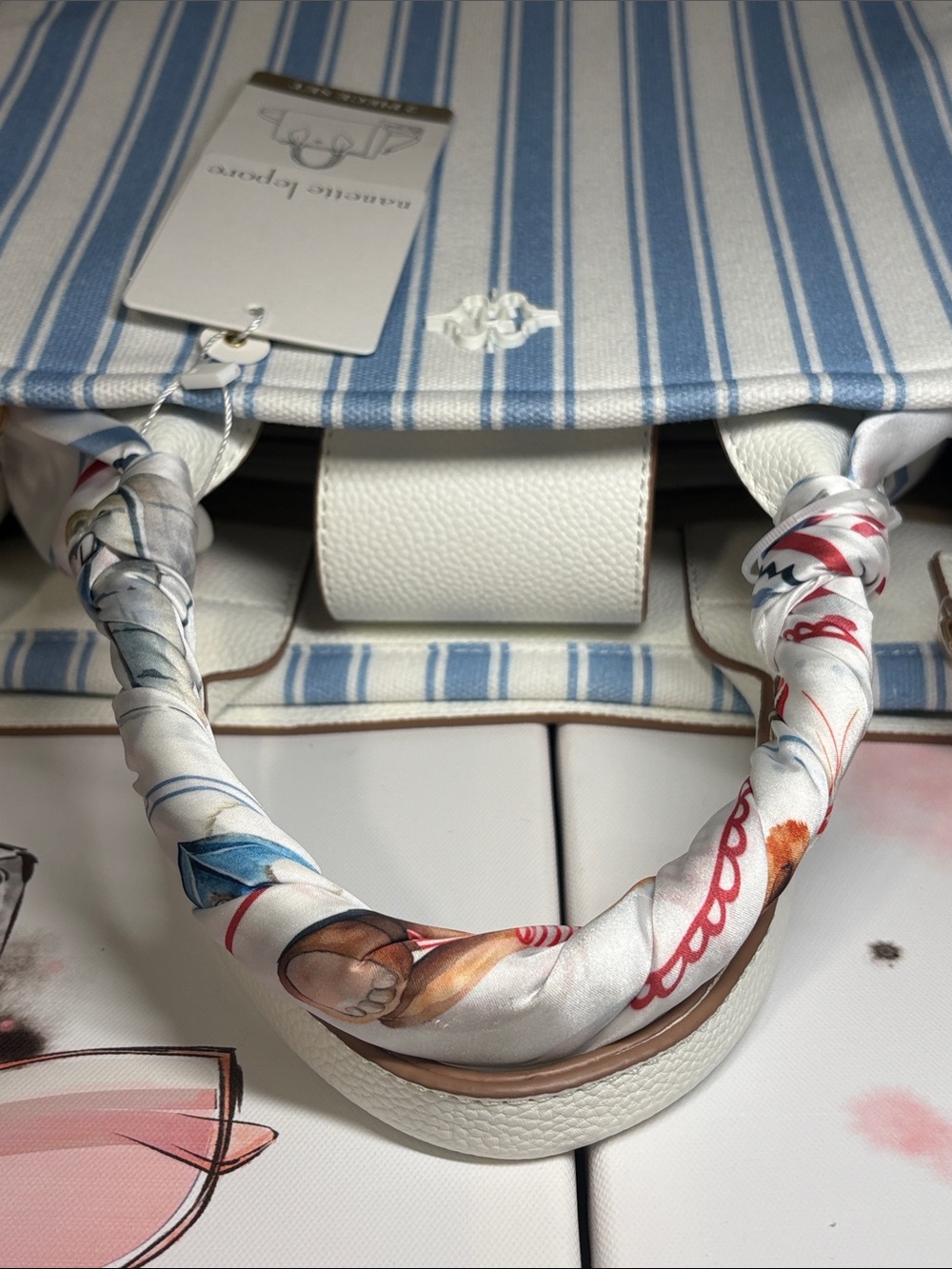 NWT 2FER Nanette Lepore 2 Piece Blue White Striped Crossbody Handbag + SCARF - Picture 11 of 16